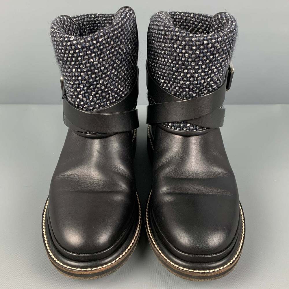 CHANEL Black Grey Tweed Mixed Materials Pull On Boots - Picture 4 of 8